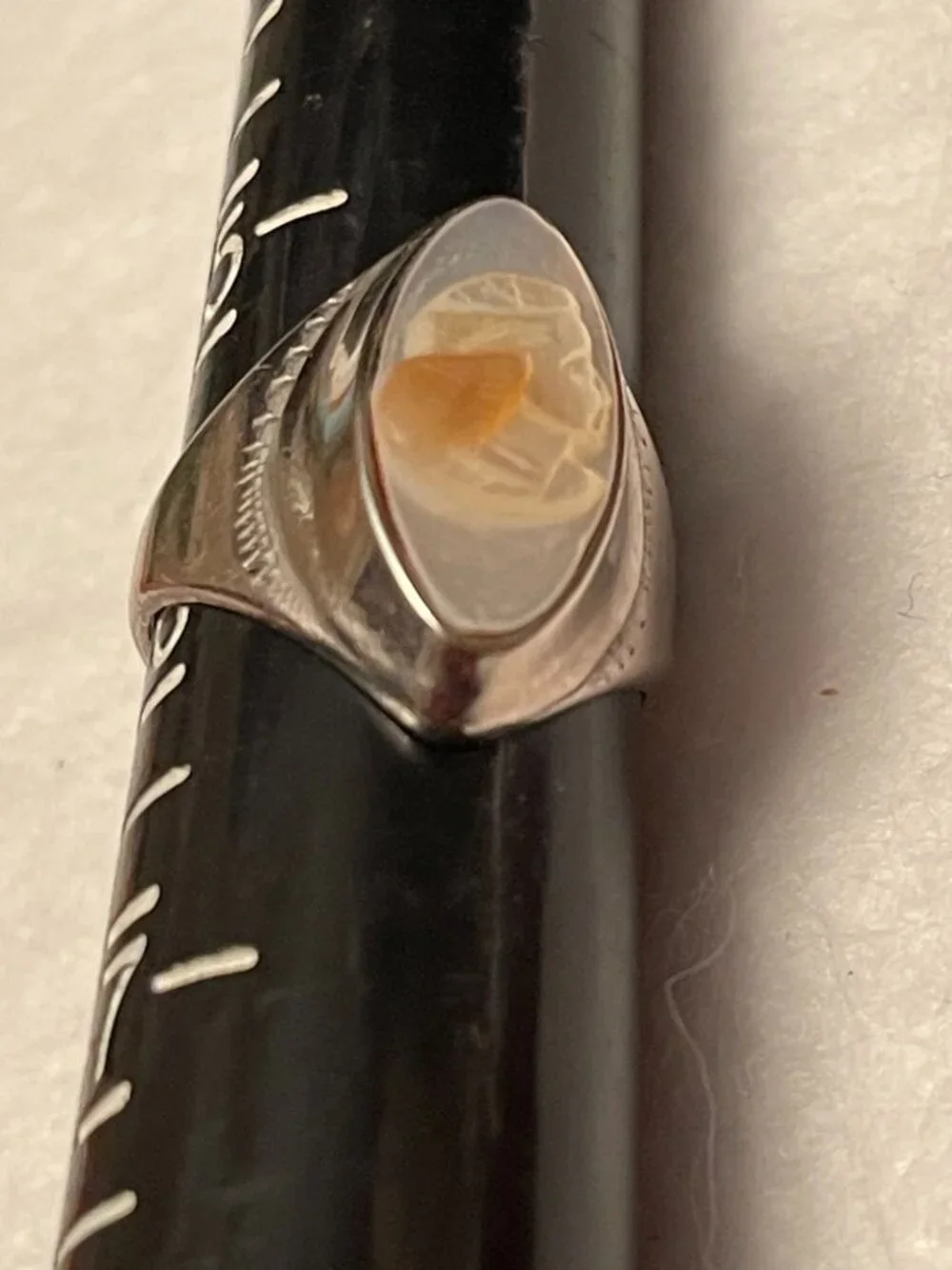 Vintage Silver Signet Ring With Carved Hardstone Intaglio Cameo Woman Right Faci